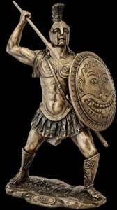 Ajax den Store bronzefigur i fuld figur, klar til kamp, viser det store skjold og rustning